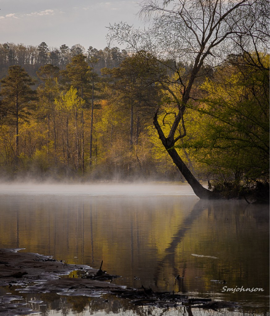early morning fall mist on the Flint River in Upson County, GA